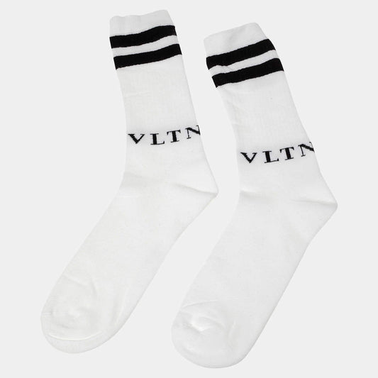 Original Valentino White/ Black Cotton VLTN Socks Size L/X (Never Used)