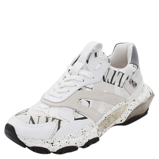 Original Valentino White/Black Fabric and Leather Camouflage VLTN Grid Bounce Sneakers Size 43 (Never Used)