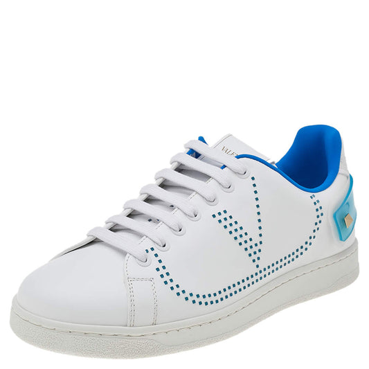 Original Valentino White/Blue Leather Backnet Low Top Sneakers Size EU 41 (Never Used)