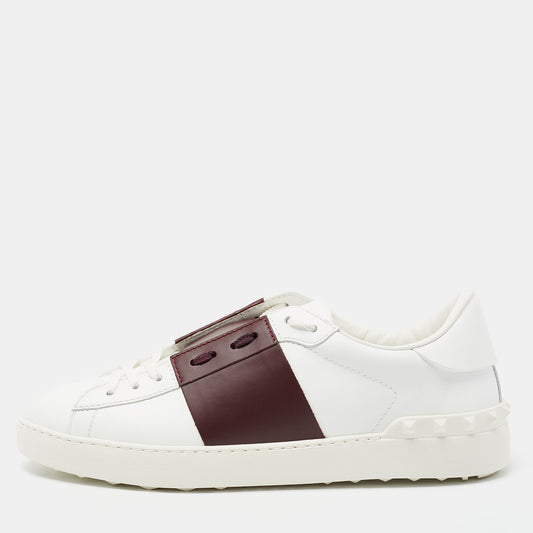 Original Valentino White/Burgundy Leather Open Low Top Sneakers Size 43 (Never Used)