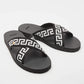 Original  Versace Black/ White  Canvas Nastro Greca Cross Strap Sandals Size 45 (Never Used)