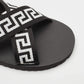 Original  Versace Black/ White  Canvas Nastro Greca Cross Strap Sandals Size 45 (Never Used)