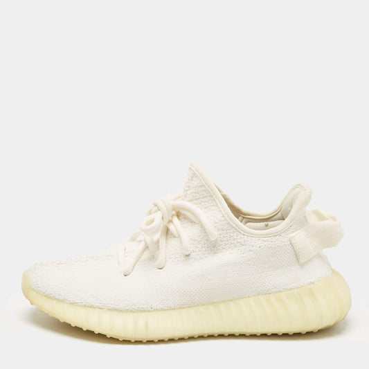 Original Yeezy x Adidas White Knit Fabric Boost 350 V2 Cream Sneakers Size 37 1/3