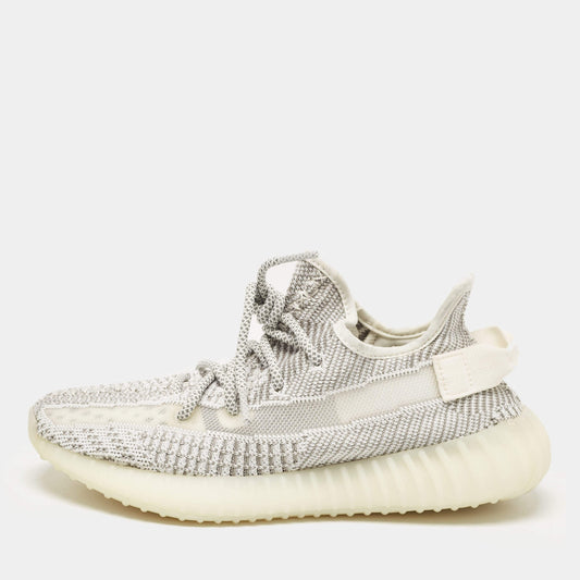 Original Yeezy x Adidas White/Grey Knit Fabric Boost 350 V2 Static (Non-Reflective) Sneakers Size 39 1/3