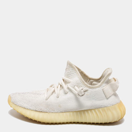 Original Yeezy x Adidas White Knit Fabric Boost 350 V2 Cream Low-Top Sneakers Size 38 2/3