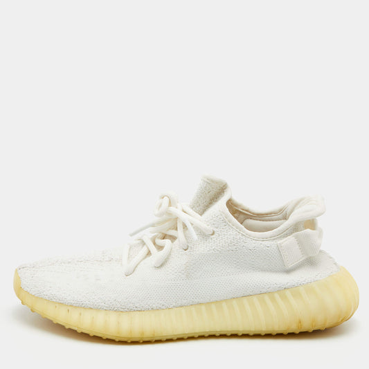 Original Yeezy x Adidas White Knit Fabric Boost 350 V2 Cream Low Top Sneakers Size 42