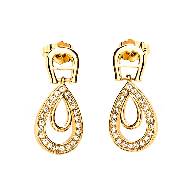 Original Aigner Crystal Studded Gold Tone Drop Earrings