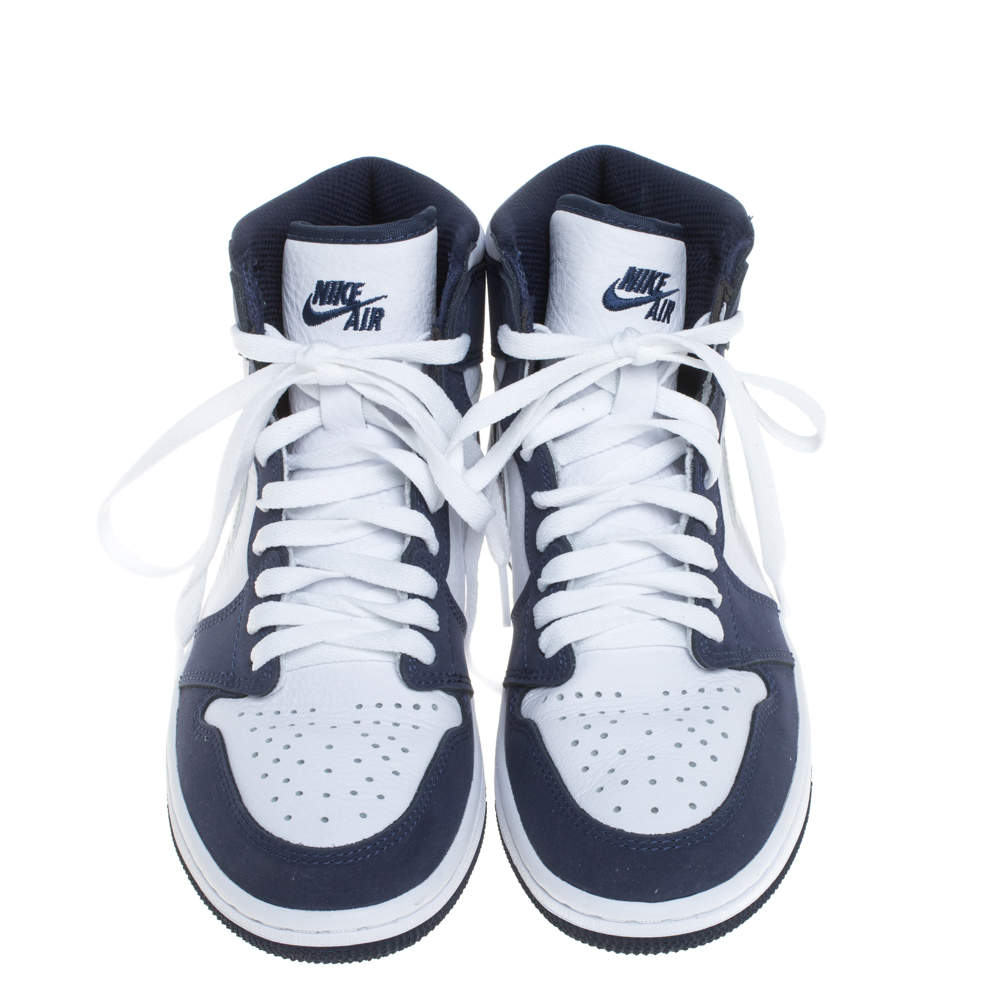 Original Air Jordan Blue/White Suede And Leather 1 Retro COJP High Top Sneakers Size 39 (Never Used)