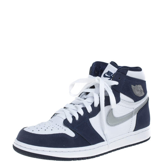 Original Air Jordan Blue/White Suede And Leather 1 Retro COJP High Top Sneakers Size 39 (Never Used)