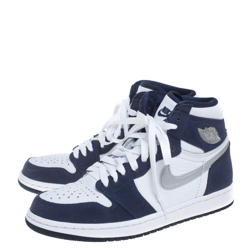 Original Air Jordan Blue/White Suede And Leather 1 Retro COJP High Top Sneakers Size 39 (Never Used)