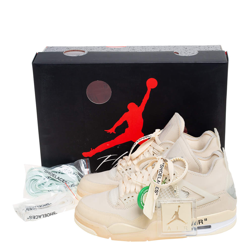 Original Air Jordan x Off White Beige Nubuck And Rubber 4 Retro Sail Sneakers Size 40 (Never Used)