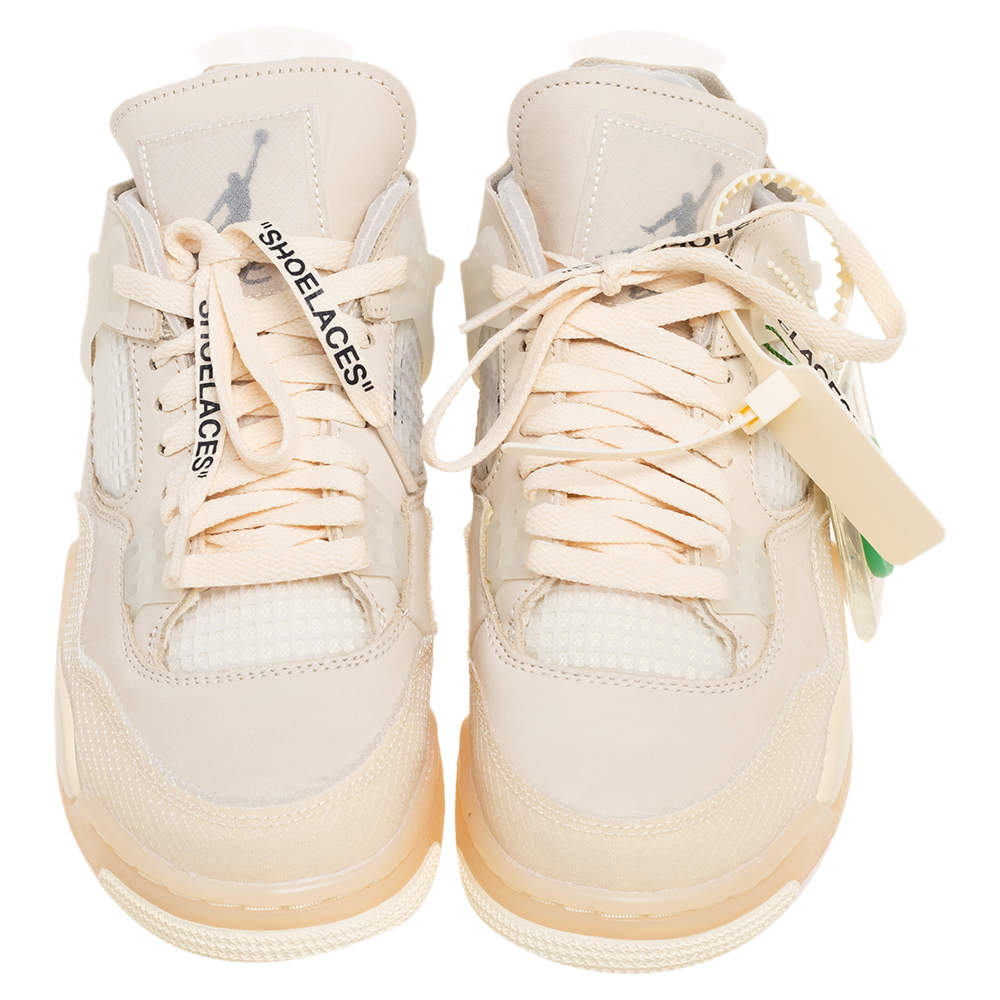 Original Air Jordan x Off White Beige Nubuck And Rubber 4 Retro Sail Sneakers Size 40 (Never Used)