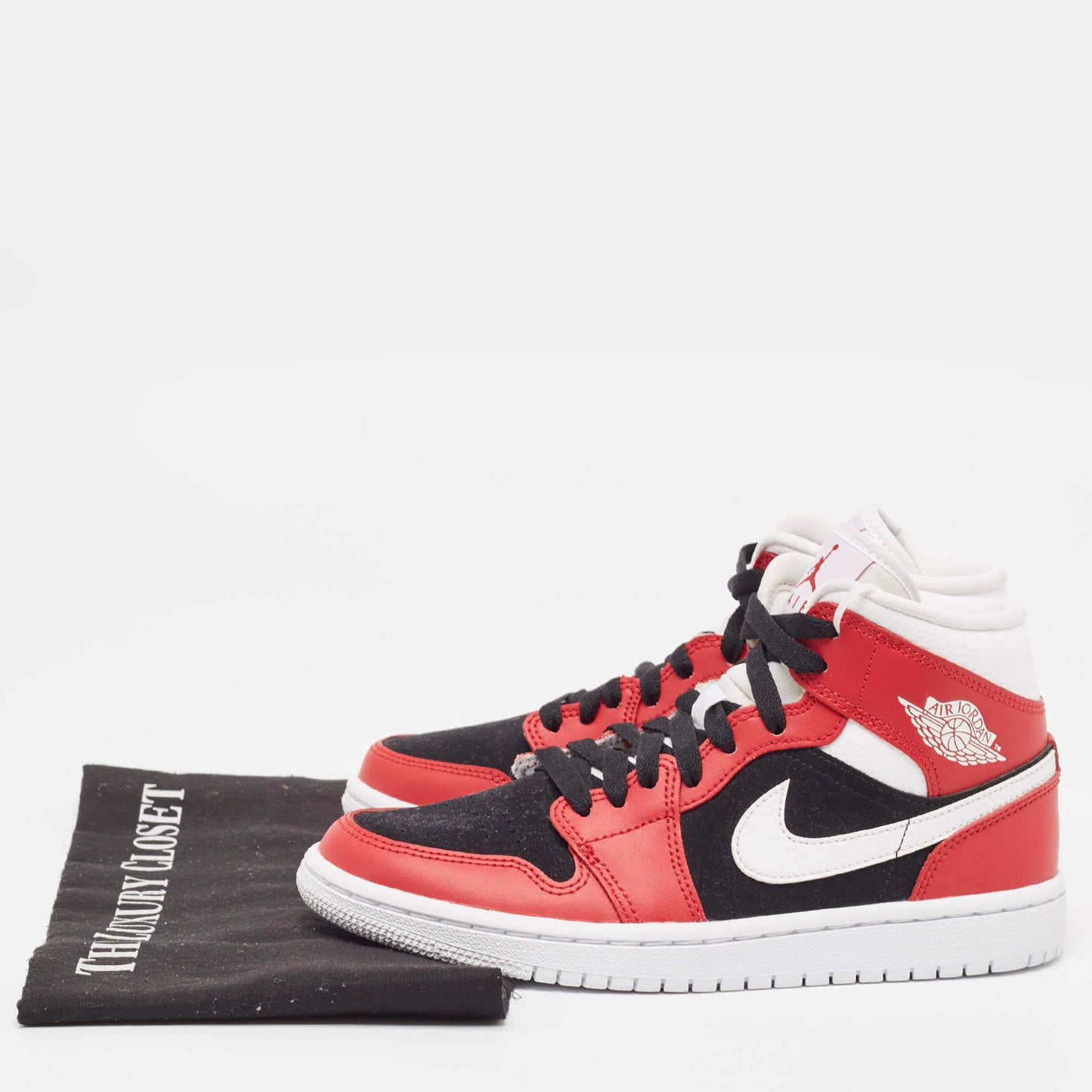 Original Air Jordans Red/White Leather Air Jordan 1 Mid Gy, Red White Sneakers  Size 37.5 (Never Used)