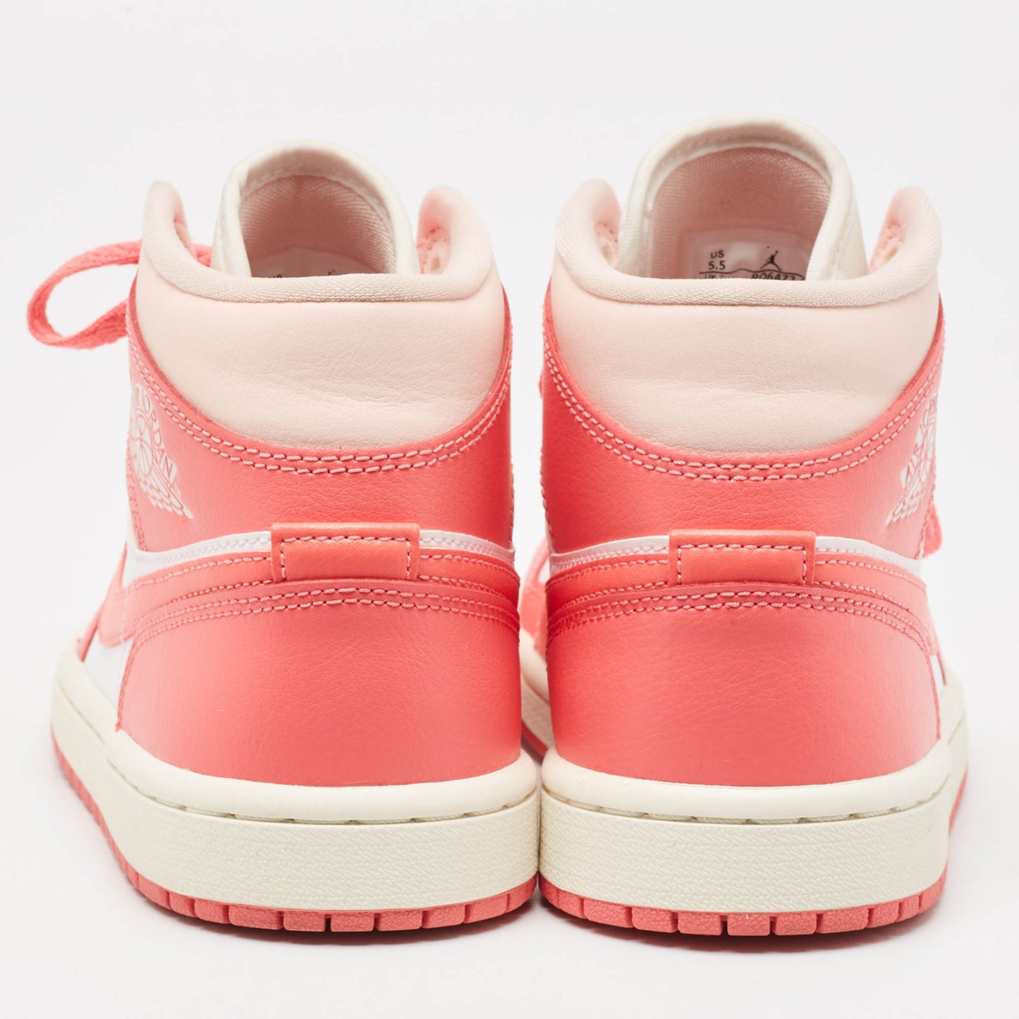 Original Air Jordans Pink/White Leather Jordan 1 Mid Strawberries and Cream Sneakers Size 36