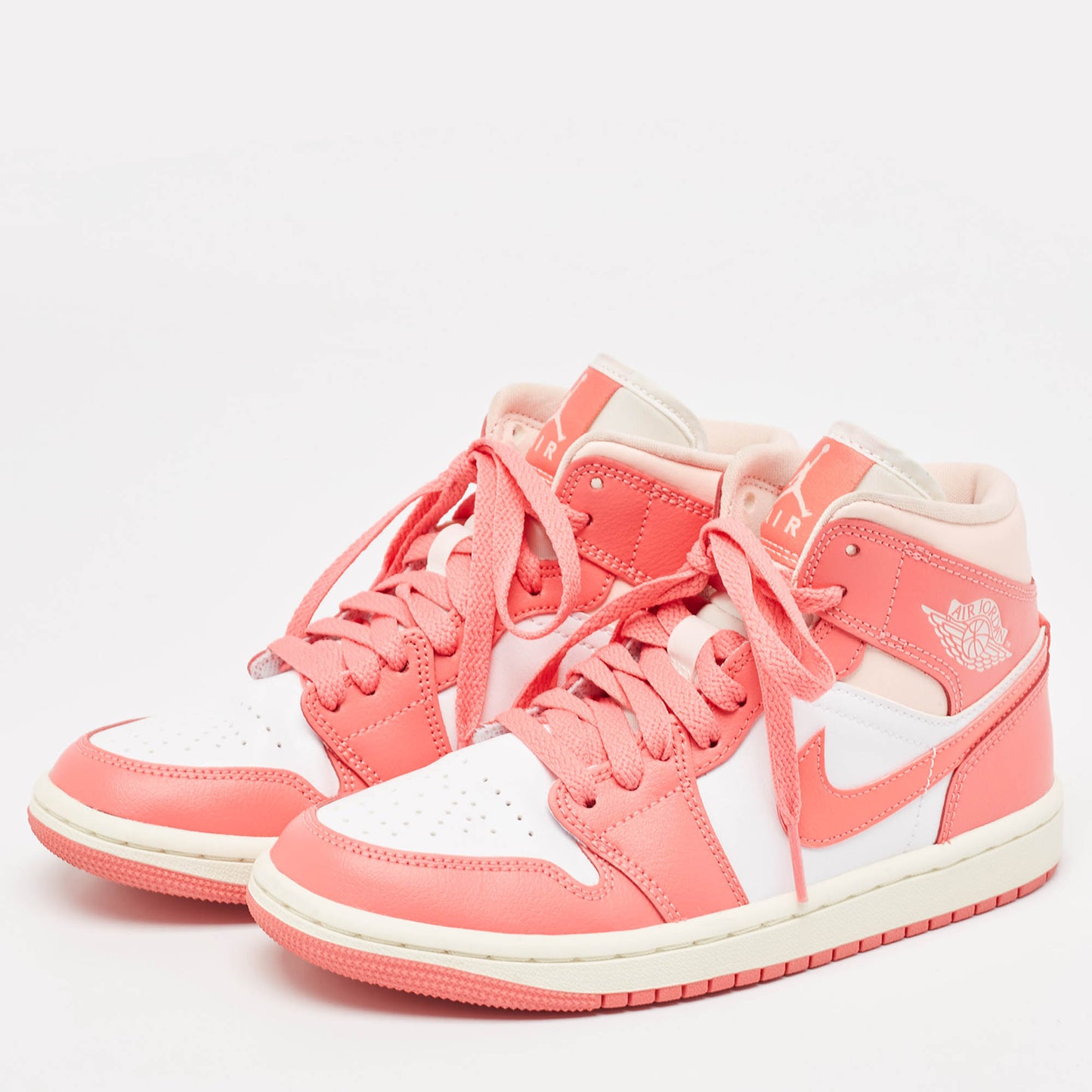 Original Air Jordans Pink/White Leather Jordan 1 Mid Strawberries and Cream Sneakers Size 36