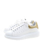 Original Alexander McQueen White Leather with Metallic Gold Leather Trim Platform Sneakers Size 38 (Never Used)