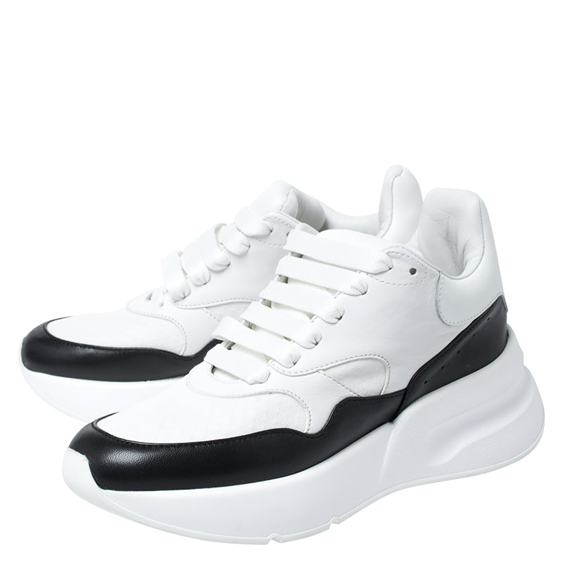 Original Alexander McQueen White/Black Leather And Canvas Larry Low Top Sneakers Size 37 (Never Used)