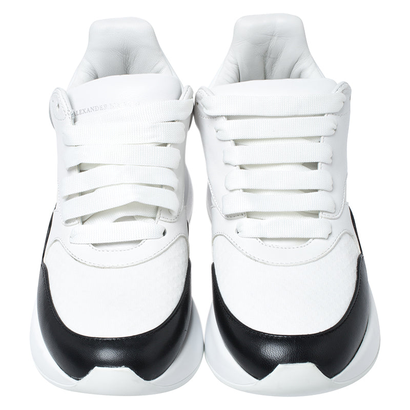 Original Alexander McQueen White/Black Leather And Canvas Larry Low Top Sneakers Size 37 (Never Used)