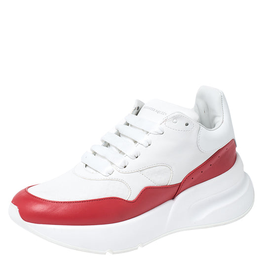 Original Alexander McQueen White/Red Leather And Canvas Larry Low Top Sneakers Size 38.5 (Never Used)