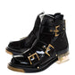 Original Alexander McQueen Black Patent Leather Buckle Detail Rose Heel Ankle Boots Size 40 (Never Used)