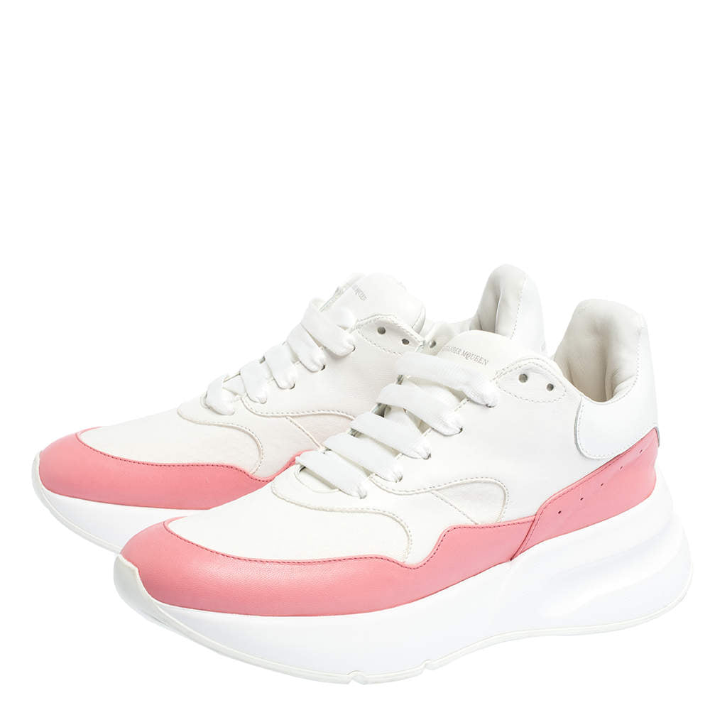 Original Alexander McQueen White/Pink Leather And Mesh Oversized Runner Low Top Sneakers Size 40 (Never Used)