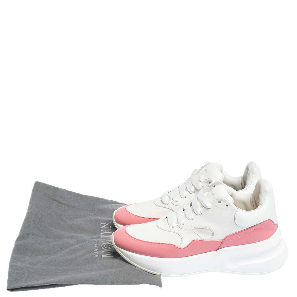 Original Alexander McQueen White/Pink Leather And Mesh Oversized Runner Low Top Sneakers Size 40 (Never Used)