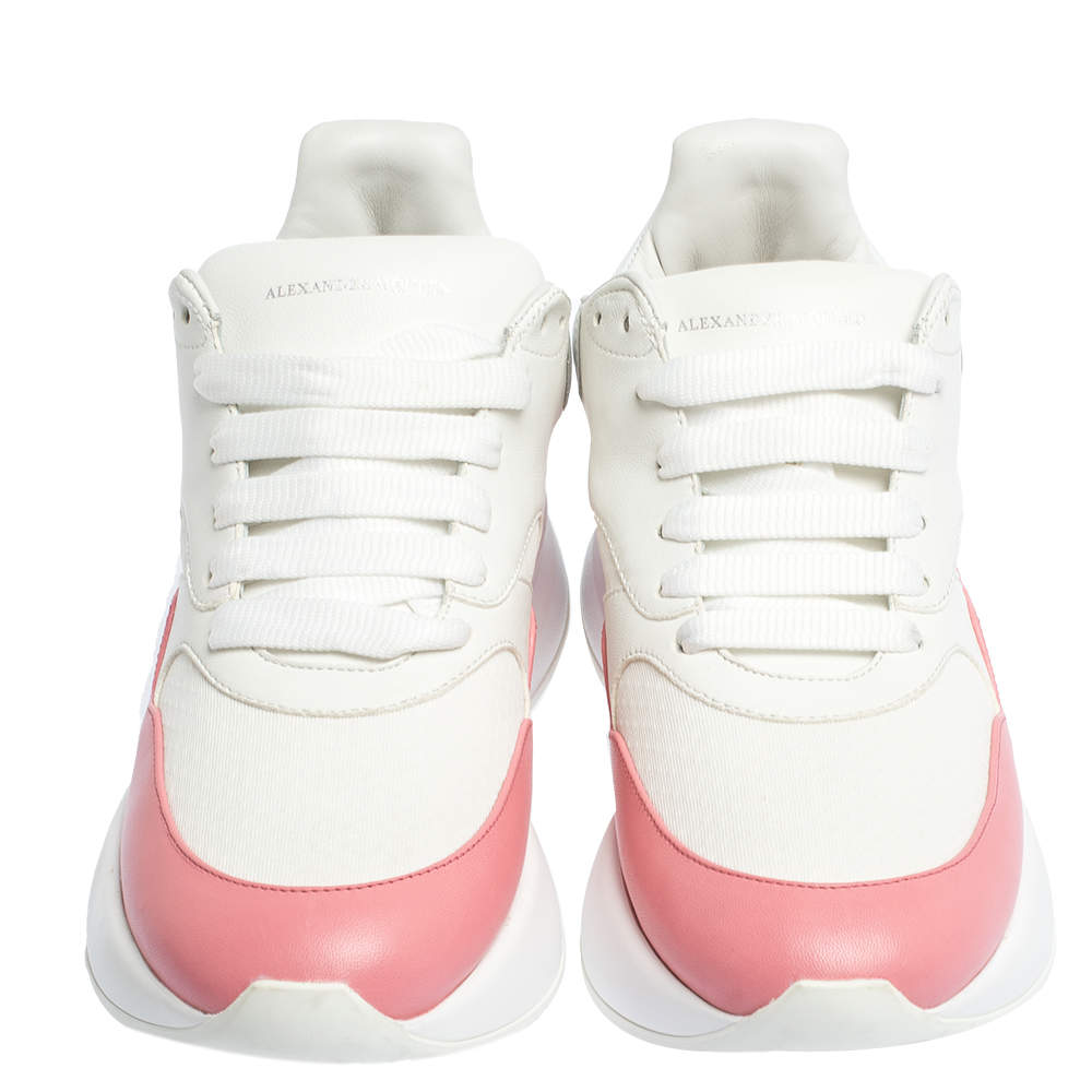 Original Alexander McQueen White/Pink Leather And Mesh Oversized Runner Low Top Sneakers Size 40 (Never Used)