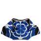 Original Alexander McQueen Blue/White Printed Satin and Leather Medium De Manta Clutch