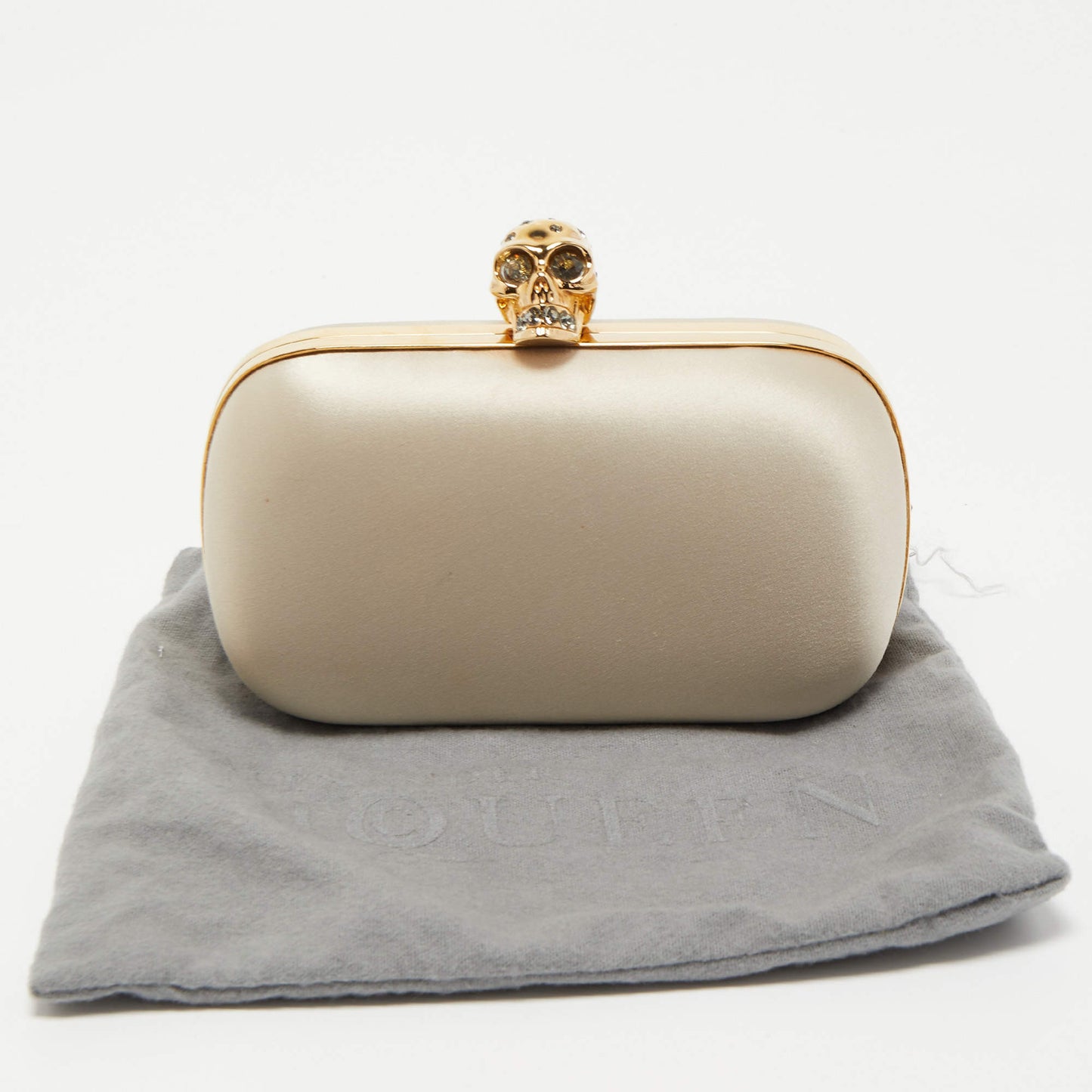 Original Alexander McQueen Off White Satin Skull Box Clutch