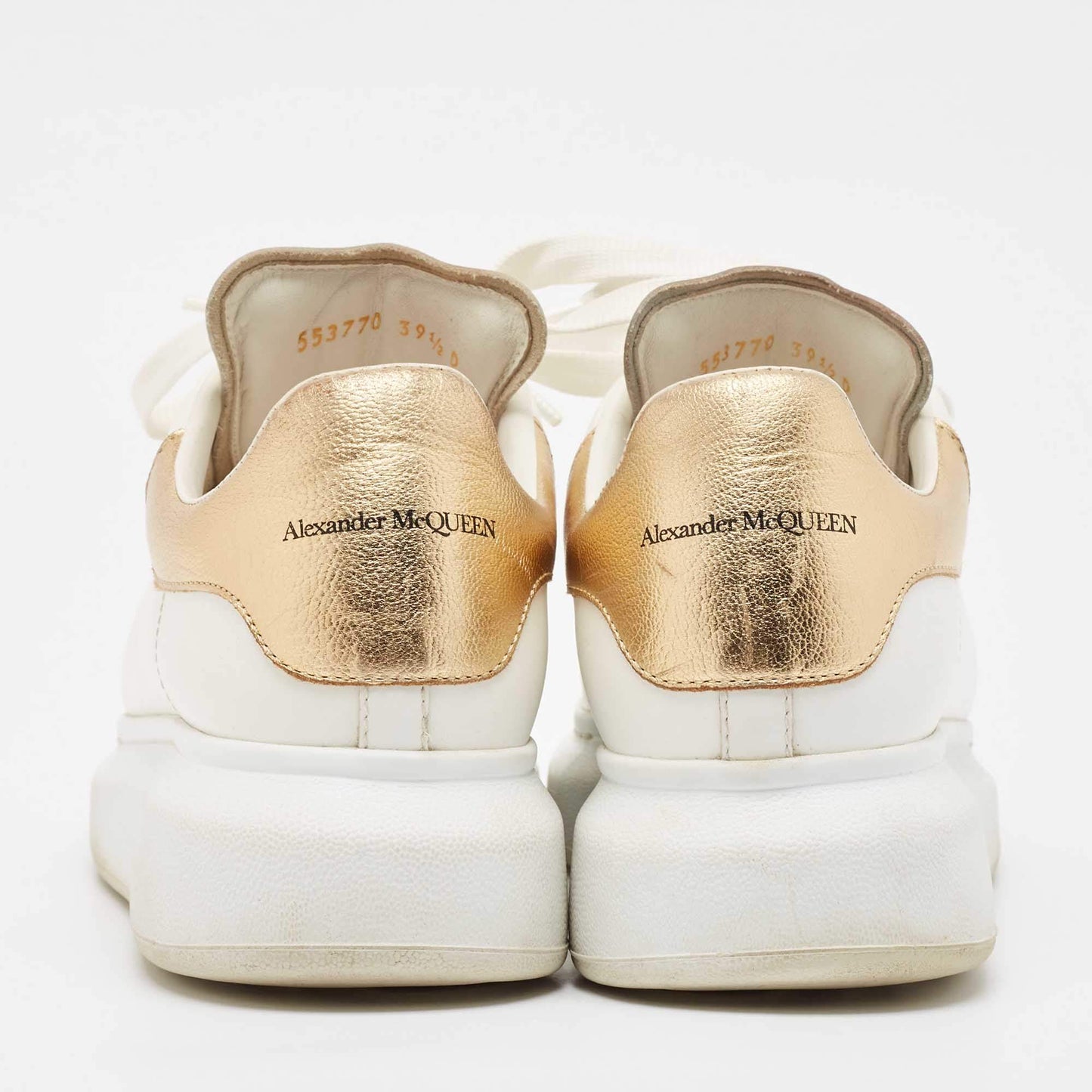 Original Alexander McQueen White/Gold Leather Oversized Sneakers Size 39.5