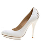 Original Alexander McQueen White Leather Spike Trimmed Platform Pumps Size 39