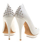 Original Alexander McQueen White Leather Spike Trimmed Platform Pumps Size 39