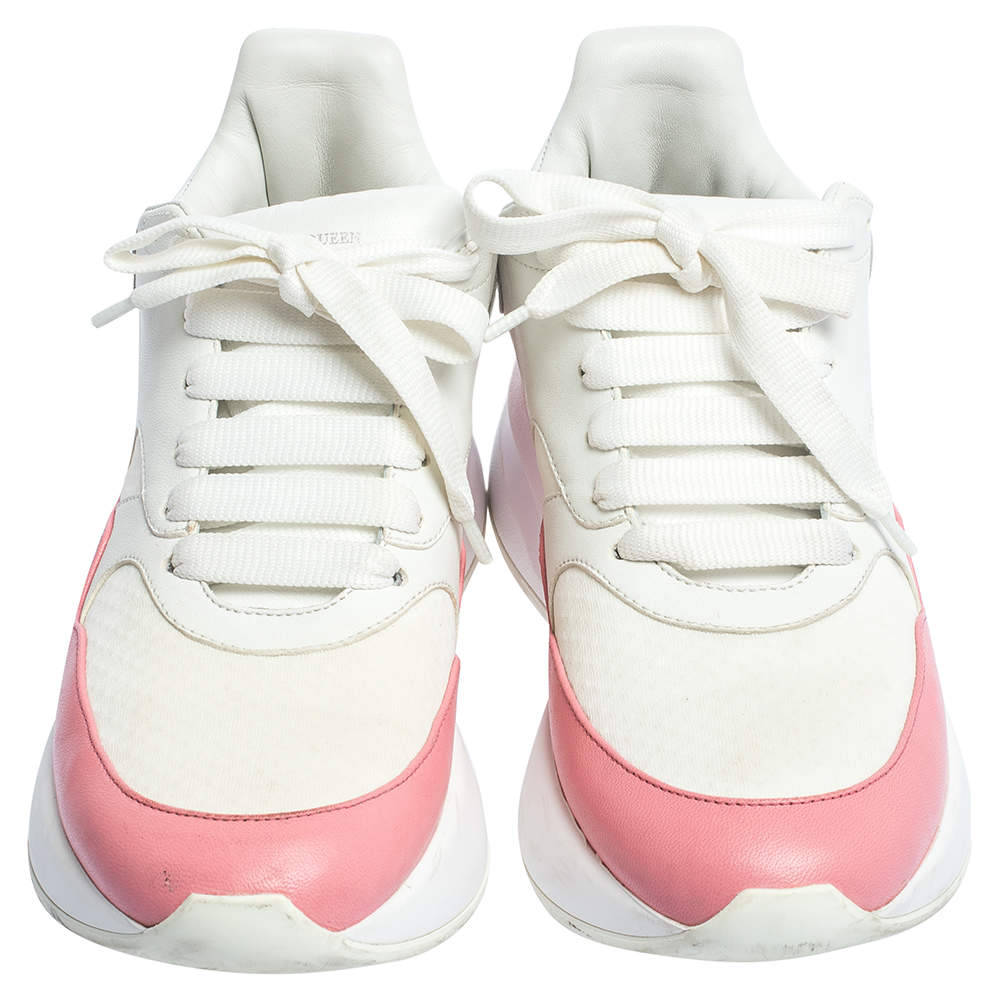 Original Alexander McQueen White/Pink Leather And Mesh Oversized Runner Sneakers Size 39