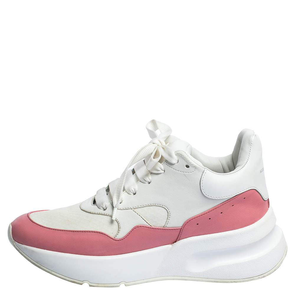 Original Alexander McQueen White/Pink Leather And Mesh Oversized Runner Sneakers Size 39