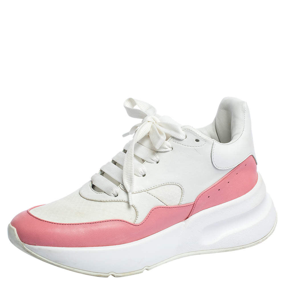 Original Alexander McQueen White/Pink Leather And Mesh Oversized Runner Sneakers Size 39