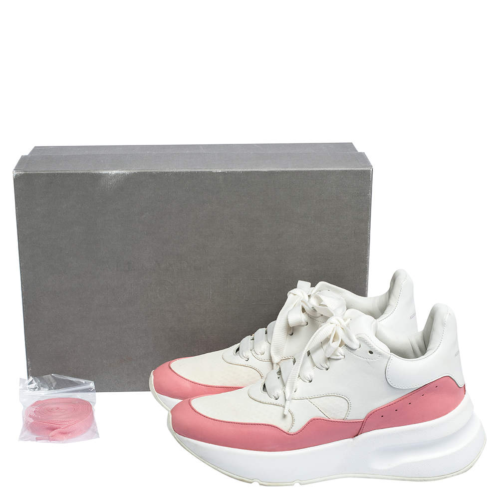 Original Alexander McQueen White/Pink Leather And Mesh Oversized Runner Sneakers Size 39