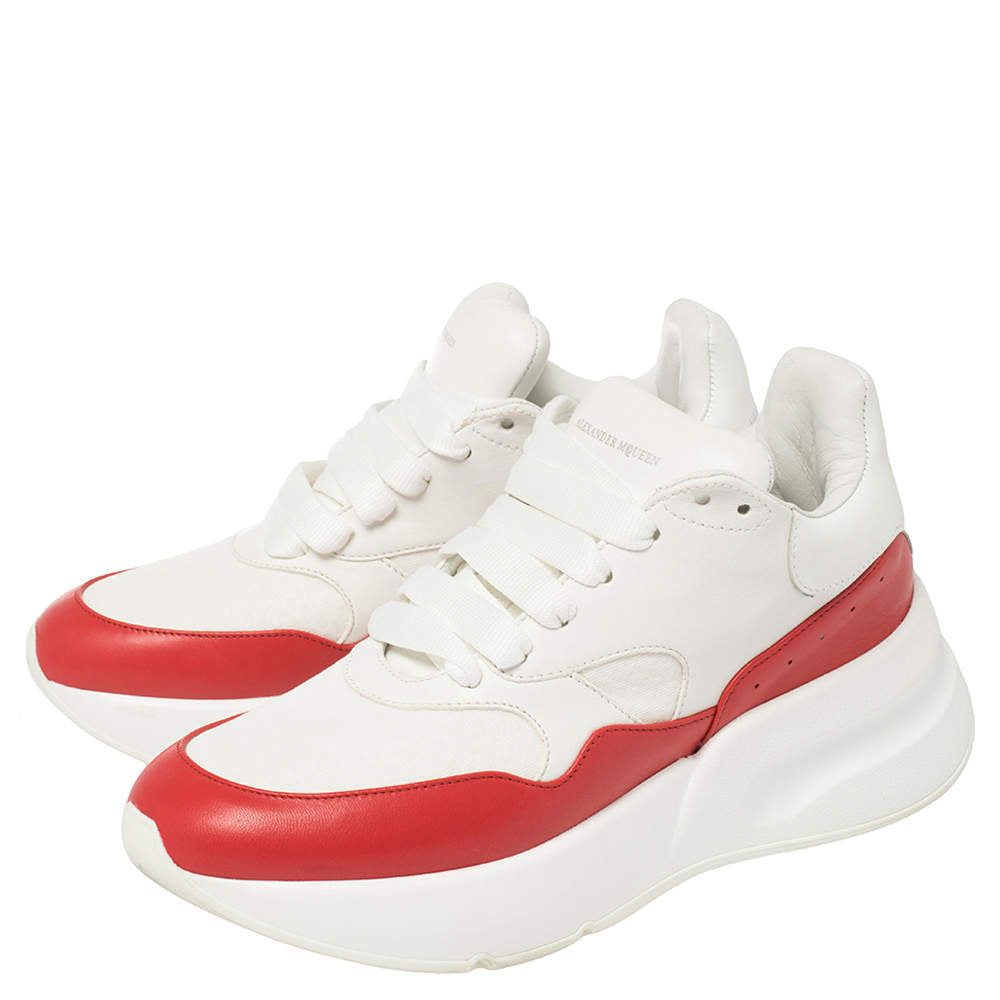 Original Alexander McQueen White/Red Leather And Mesh New Larry Lace Up Sneakers Size 38.5