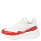 Original Alexander McQueen White/Red Leather And Mesh New Larry Lace Up Sneakers Size 38.5