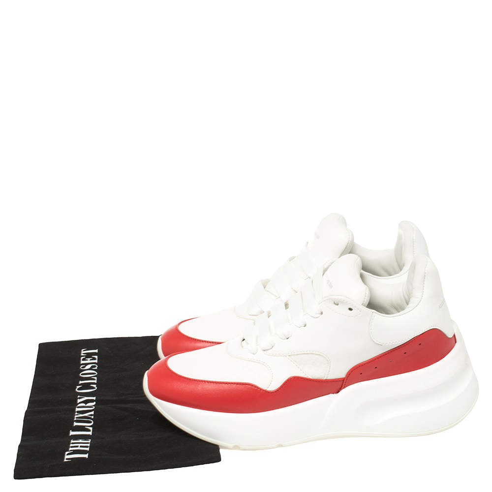 Original Alexander McQueen White/Red Leather And Mesh New Larry Lace Up Sneakers Size 38.5