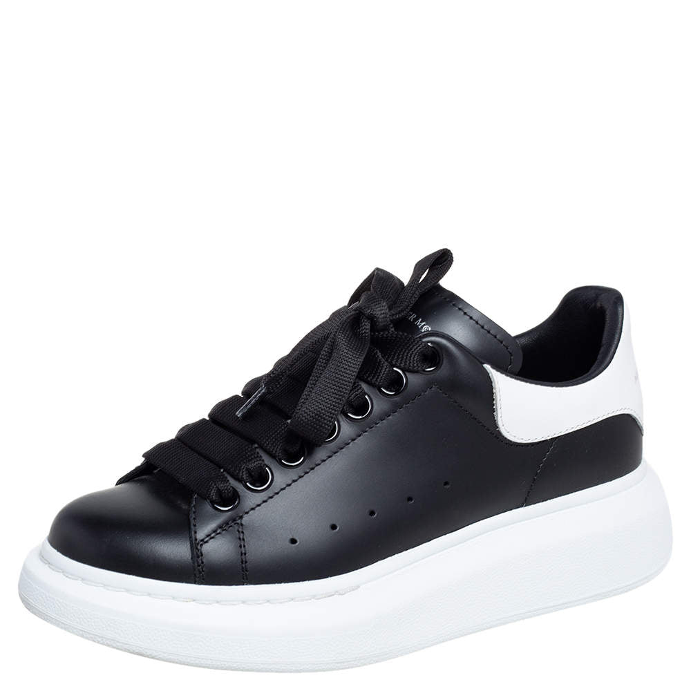 Original Alexander McQueen Black/White Leather Oversized Sneakers Size 35