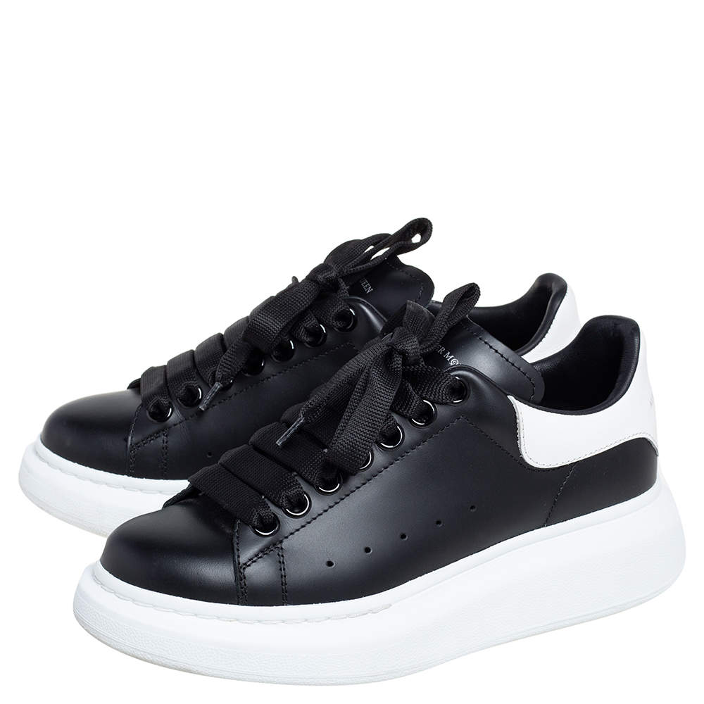 Original Alexander McQueen Black/White Leather Oversized Sneakers Size 35