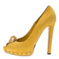 Original Alexander McQueen Yellow Suede Skull Embellished Peep Toe Platform Pumps Size 39.5