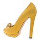 Original Alexander McQueen Yellow Suede Skull Embellished Peep Toe Platform Pumps Size 39.5