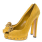 Original Alexander McQueen Yellow Suede Skull Embellished Peep Toe Platform Pumps Size 39.5