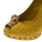 Original Alexander McQueen Yellow Suede Skull Embellished Peep Toe Platform Pumps Size 39.5