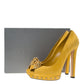 Original Alexander McQueen Yellow Suede Skull Embellished Peep Toe Platform Pumps Size 39.5