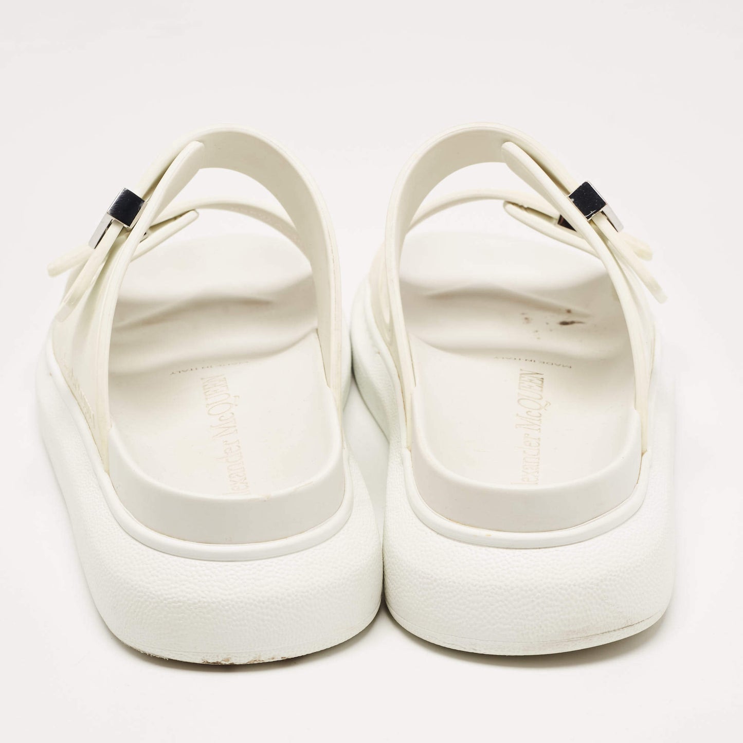 Original Alexander McQueen White Rubber Birke Buckle Slide Flats Size 38.5