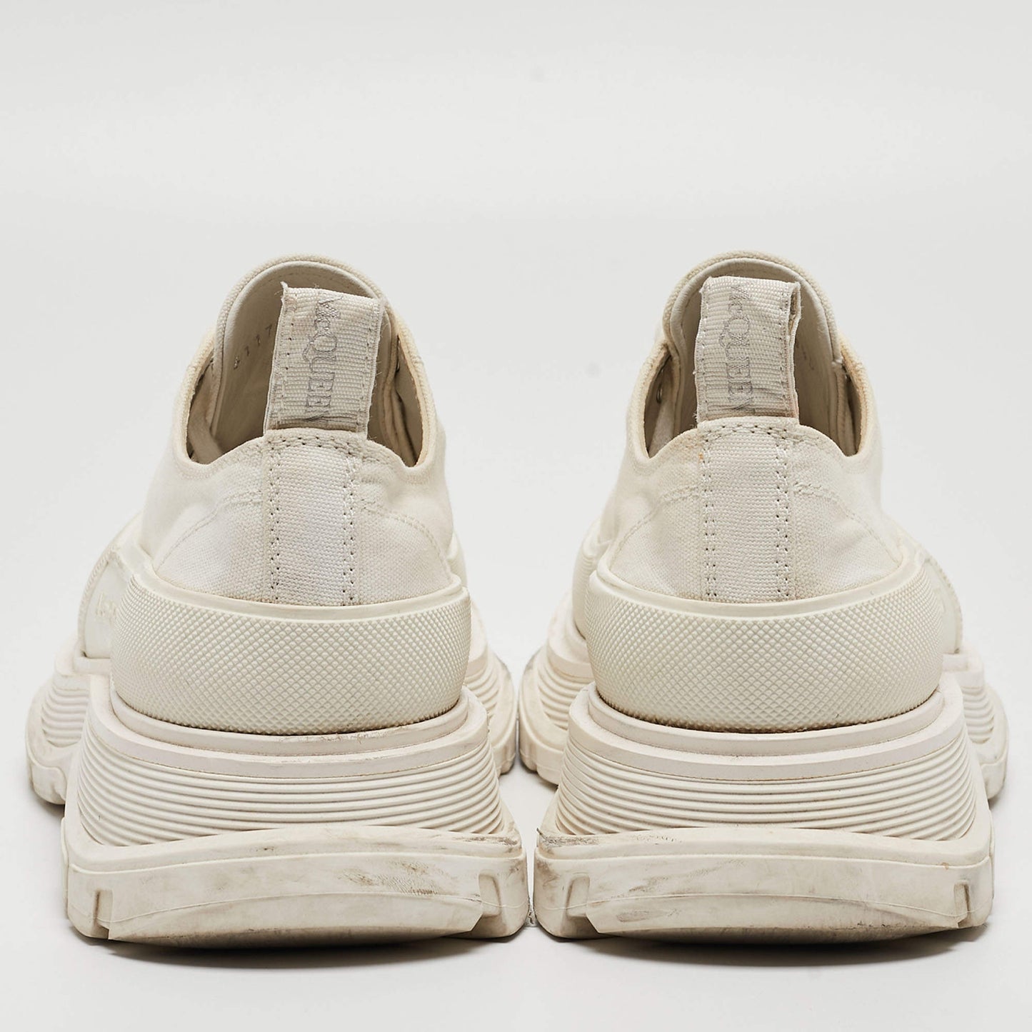 Original Alexander Mcqueen White Canvas and Rubber Tread Slick Sneakers Size 38.5