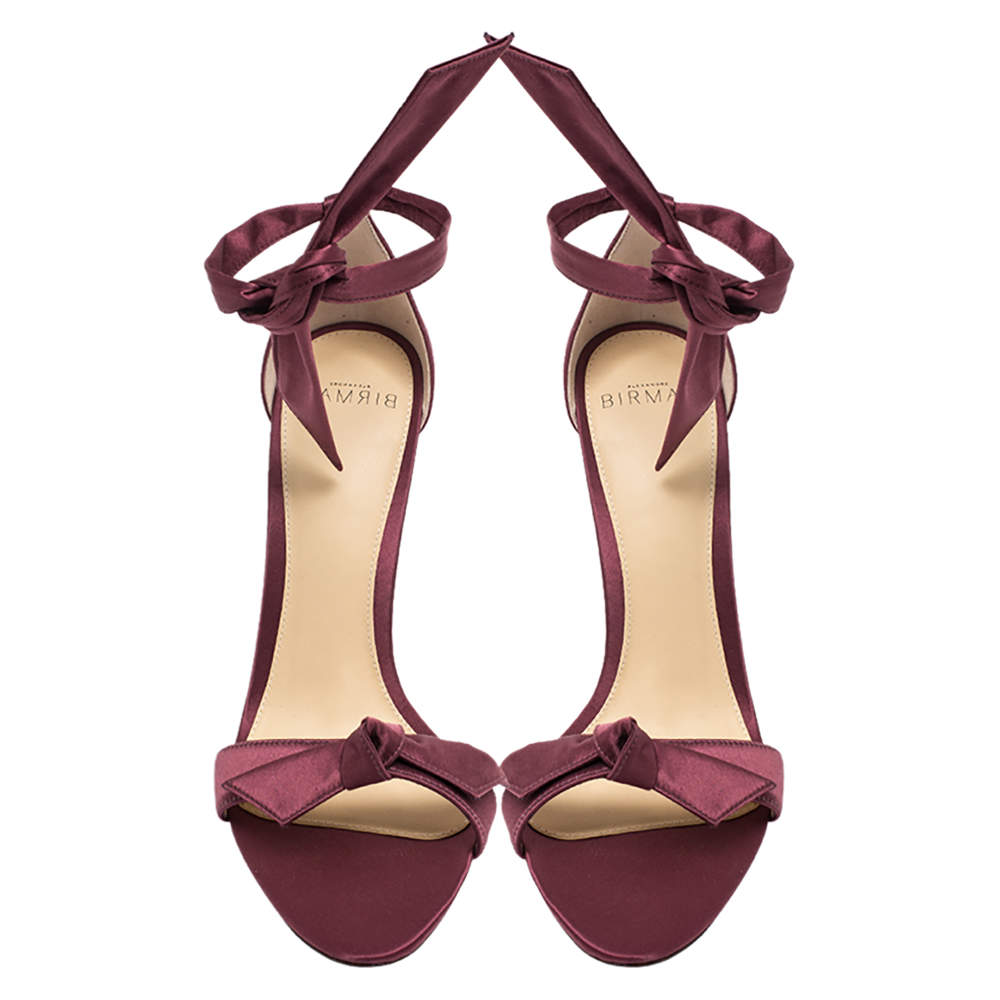 Original Alexandre Birman Burgundy Satin Clarita Bow Ankle Wrap Sandals Size 38.5 (Never Used)