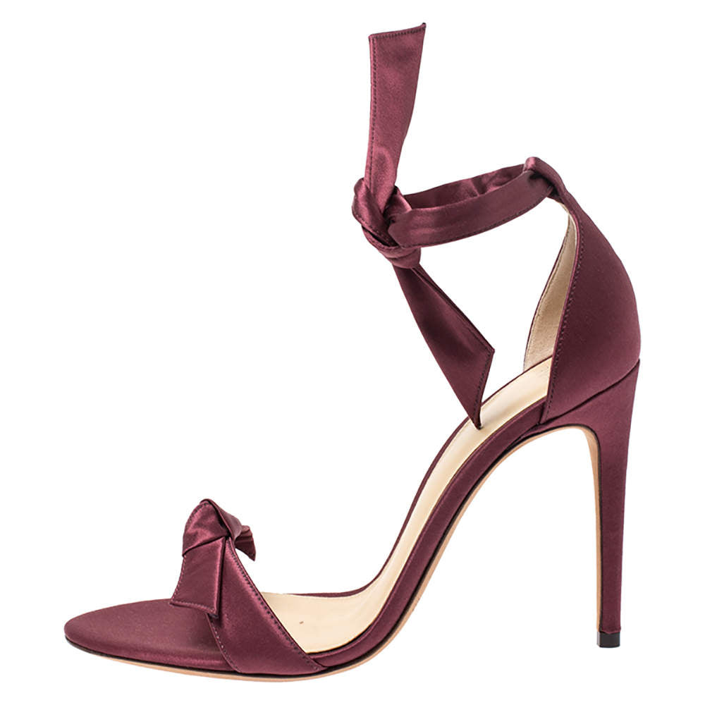 Original Alexandre Birman Burgundy Satin Clarita Bow Ankle Wrap Sandals Size 38.5 (Never Used)